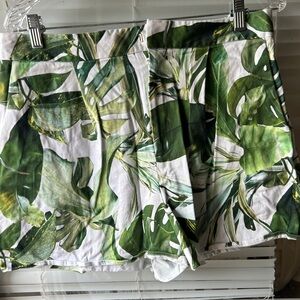 Gianni Bini White Shorts with Green Tropical Leaf Print